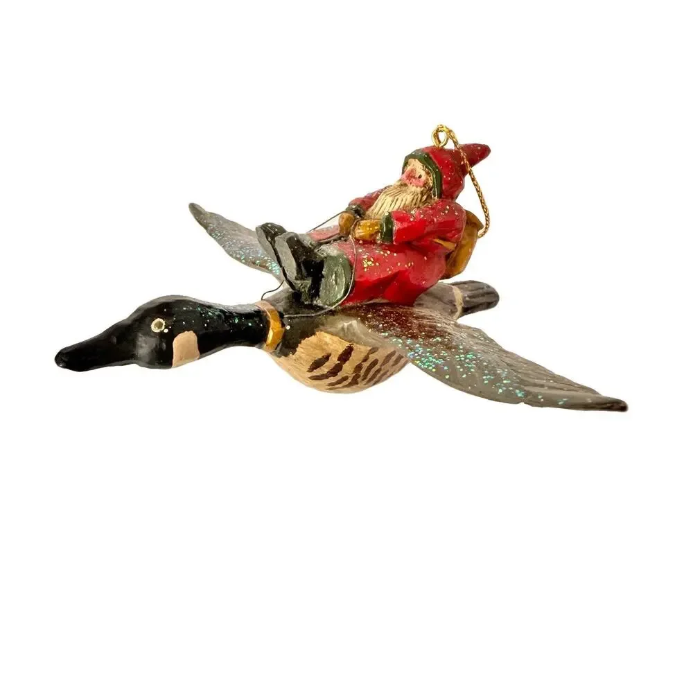 Pam Schifferl Ornament Santa Riding Flying a Canadian Goose Midwest CF Christmas